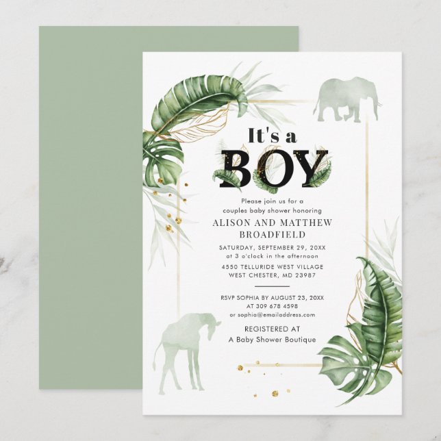 Elephant Giraffe Couples Baby Shower Jungle Safari Invitation (Front/Back)