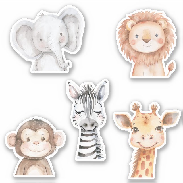 Elephant Giraffe Lion Monkey Zebra  Sticker (Front)