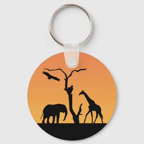 Elephant  Giraffe silhouettesunset  keychain
