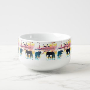 Elephant, Giraffe Sunset Wildlife Soup Mug