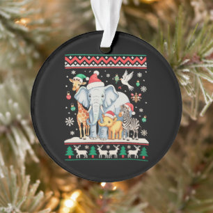 Elephant Giraffe Zebra Jungle Zoo Ugly Christmas Ornament