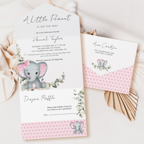 Elephant Girl Baby Shower All In One Invitation