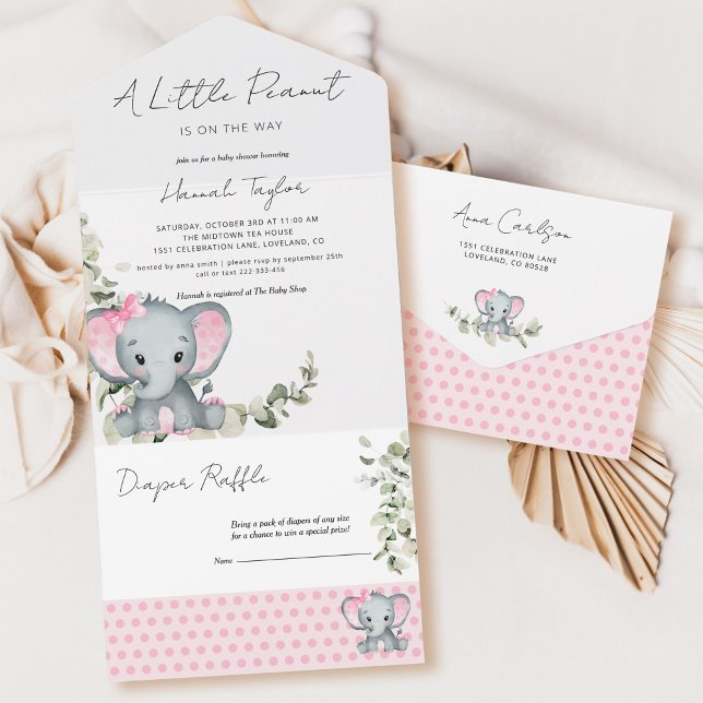 Elephant Girl Baby Shower All In One Invitation (Creator Uploaded)