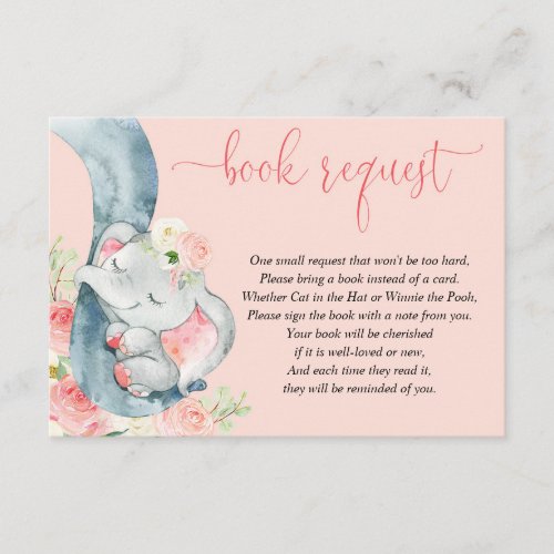 Elephant girl baby shower book instead of card