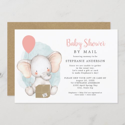 Elephant Girl Baby Shower by Mail Invitation