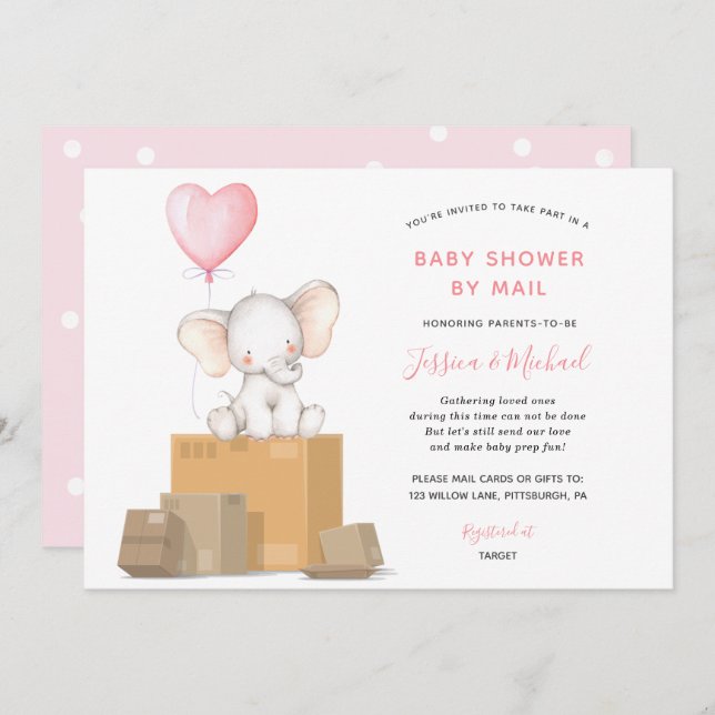 Elephant Girl Baby Shower by Mail invitation (Front/Back)