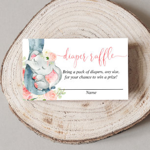 Elephant girl baby shower diaper raffle cards