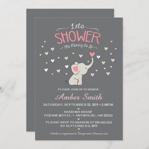 Elephant Girl Baby Shower Invitation