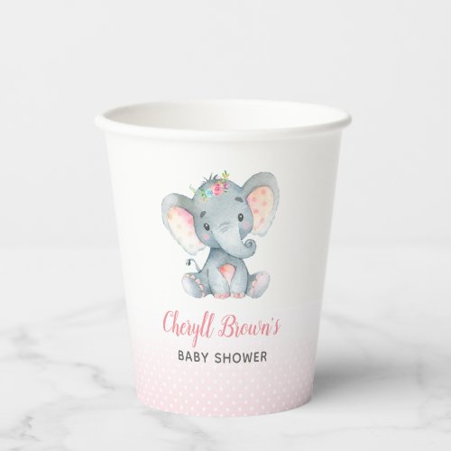 Elephant Girl Baby Shower Paper Cups