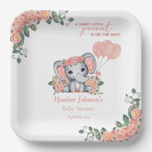 Elephant Girl Baby Shower Paper Plates