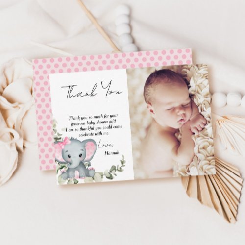 Elephant Girl Baby Shower Photo Thank You Card