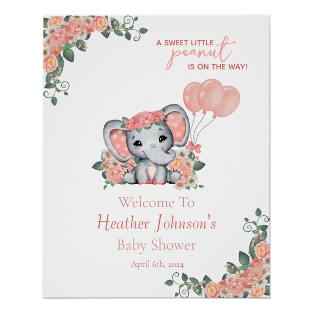 Elephant Girl Baby Shower Poster (Front)