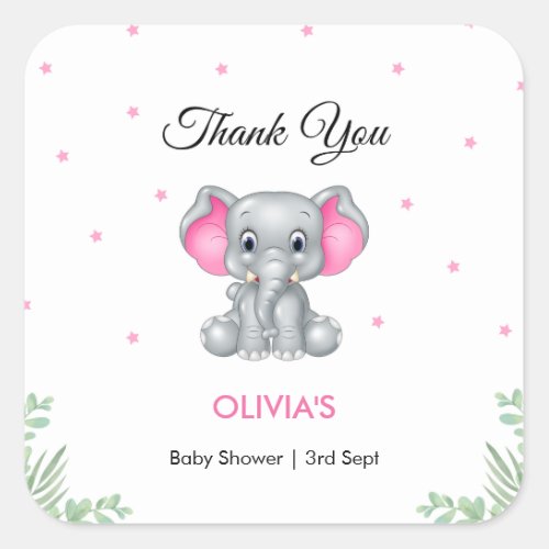 Elephant Girl Baby Shower Thank You  Square Sticker