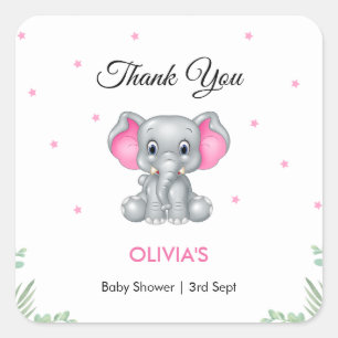 Elephant Girl Baby Shower Thank You Square Sticker