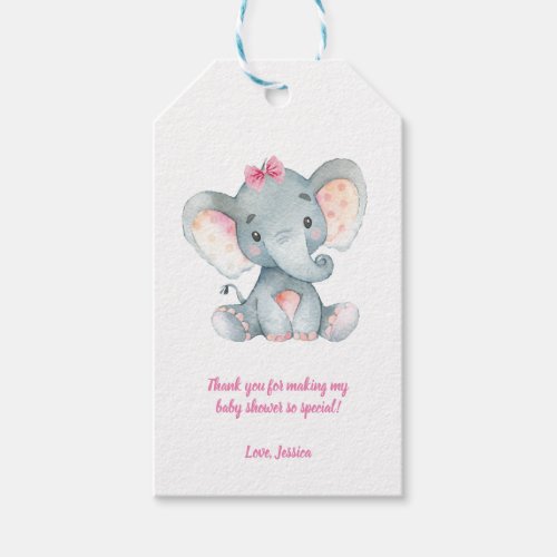 Elephant Girl Baby Shower  Thank You Tags  Bow