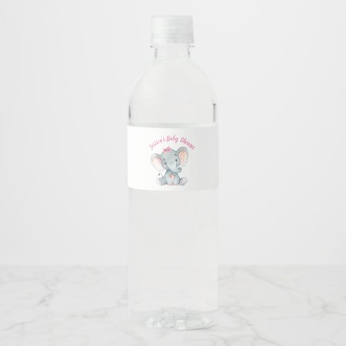 Elephant Girl Baby Shower  Water bottle label