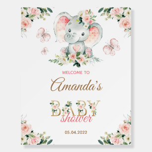 Elephant Girl Baby Shower Welcome Sign