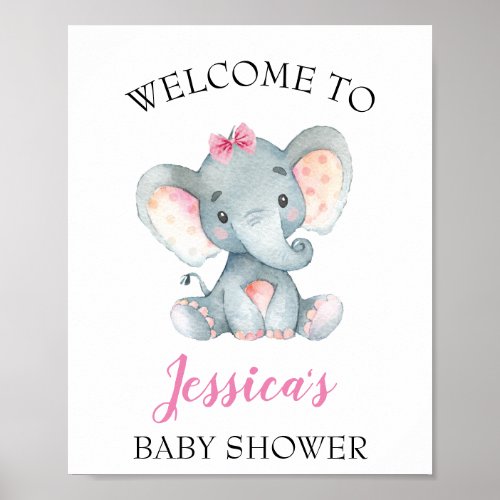 Elephant Girl Baby Shower  Welcome Sign Poster