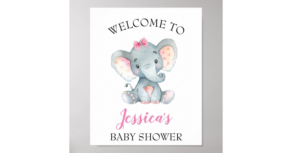 Elephant Girl Baby Shower Welcome Sign Poster Zazzle Com