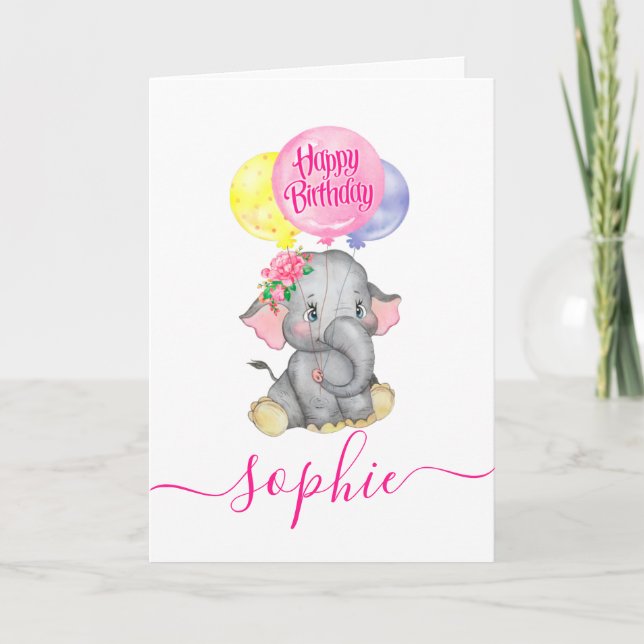 elephant girl birthday card (Front)