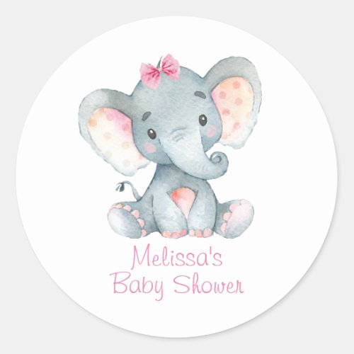 Elephant Girl Bow  Baby Shower Sticker  Pink Bow