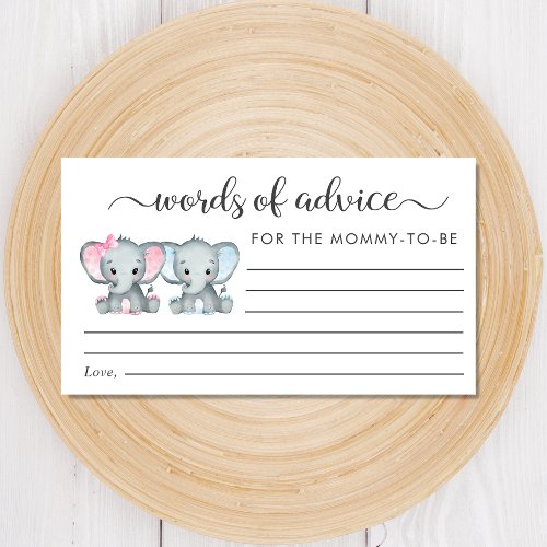 Elephant Girl Boy Twins Baby Shower Advice Enclosure Card