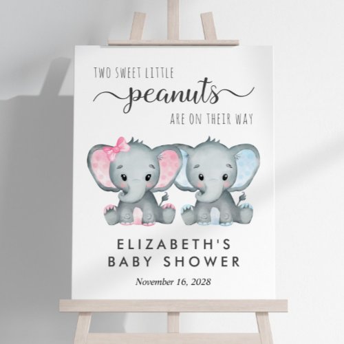 Elephant Girl Boy Twins Baby Shower Welcome Foam Board