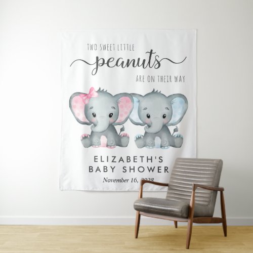 Elephant Girl Boy Twins Baby Shower Welcome Tapestry