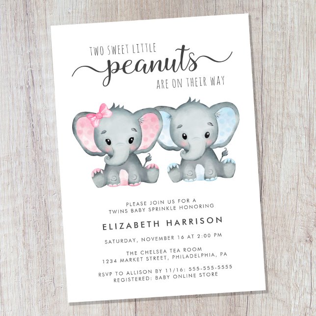 Elephant Girl Boy Twins Baby Sprinkle Invitation (Creator Uploaded)