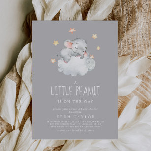 Elephant Girl   Gray Little Peanut Baby Shower Invitation