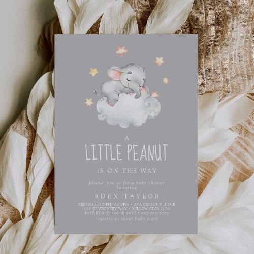 Elephant Girl  Gray Little Peanut Baby Shower Invitation