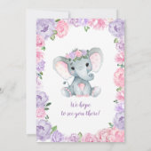 Elephant Girl Invitation rustic, purple pink (Back)