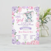 Elephant Girl Invitation rustic, purple pink (Standing Front)