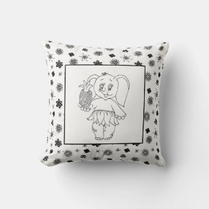 Elephant Girl Modern Baby for Kids Grey Black Throw Pillow
