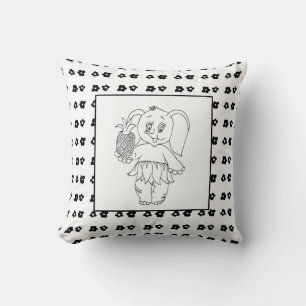Elephant Girl Modern Baby for Kids Grey Black Throw Pillow