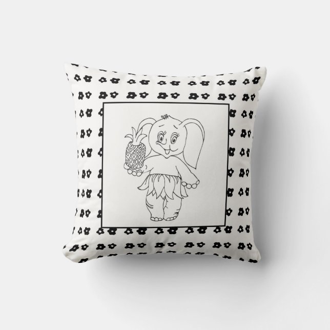 Elephant Girl Modern Baby for Kids Grey Black Throw Pillow (Front)
