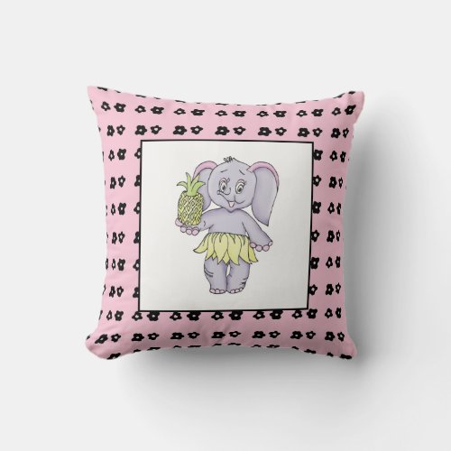 Elephant Girl Modern Baby for Kids Grey Pink Throw Pillow