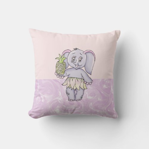 Elephant Girl Modern Baby for Kids Grey Pink Throw Pillow