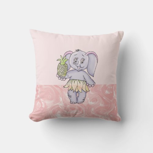 Elephant Girl Modern Baby for Kids Grey Pink Throw Pillow