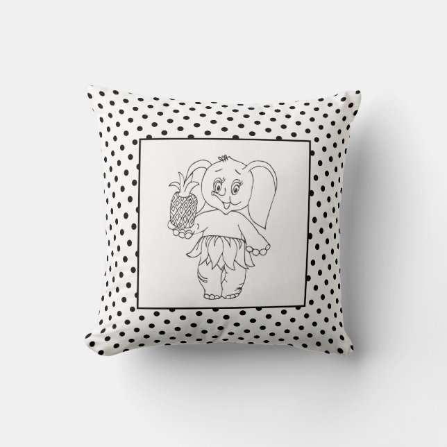 Elephant Girl Modern Baby for Kids Grey Polka Throw Pillow (Front)