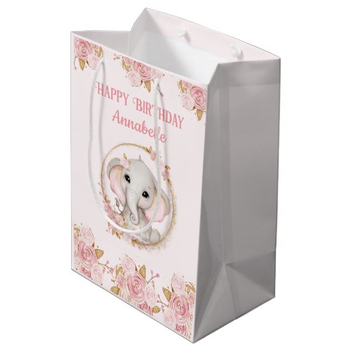 Elephant Girl Pink 1st Birthday Medium Gift Bag