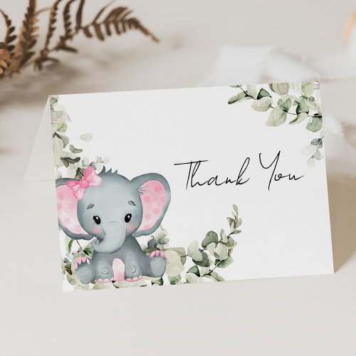 Elephant Girl Pink Baby Shower Thank You Card