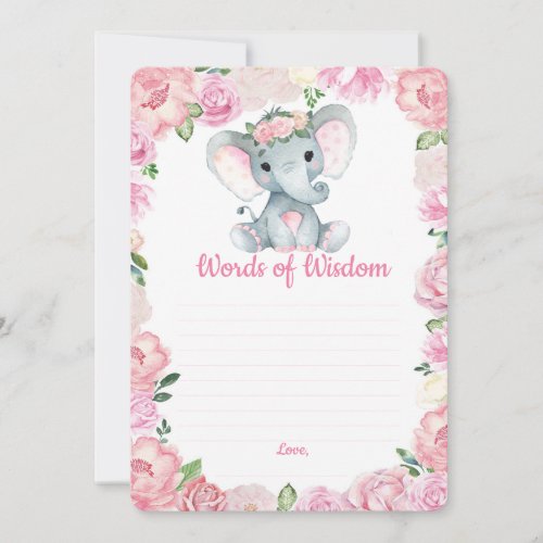 Elephant Girl Shower Words of Wisdom Invitation