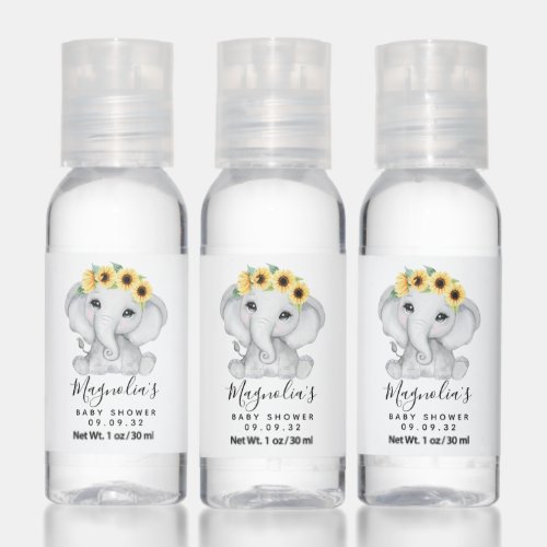 Elephant Girl Sunflowers Baby Shower Favor  Hand Sanitizer