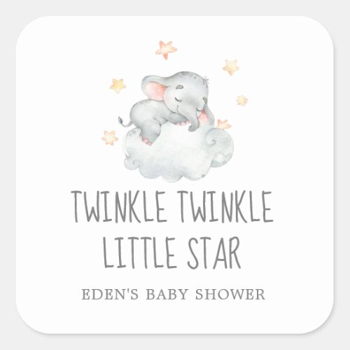 Elephant Girl Twinkle Twinkle Little Star Favor Square Sticker