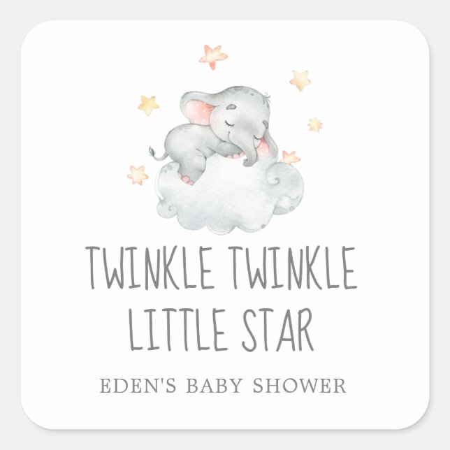 Elephant Girl Twinkle Twinkle Little Star Favor Square Sticker (Front)