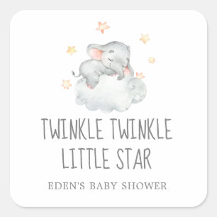 Elephant Girl Twinkle Twinkle Little Star Favor Square Sticker
