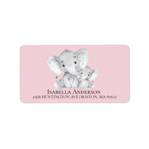 Elephant Girls Baby Shower Address Label