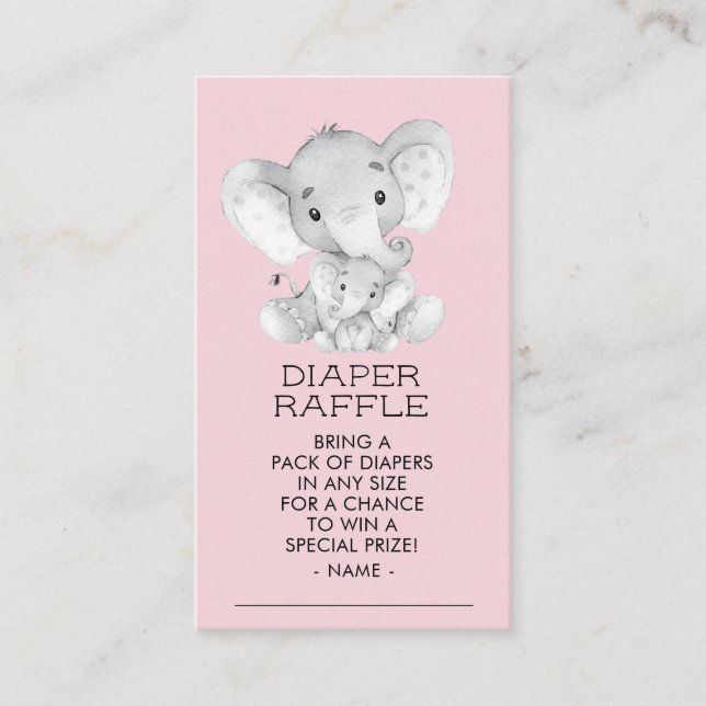 Elephant Girls Baby Shower Diaper Raffle Ticket Enclosure Card (Front)