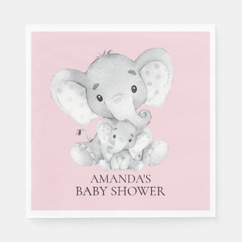 Elephant Girls Baby Shower Paper Napkins